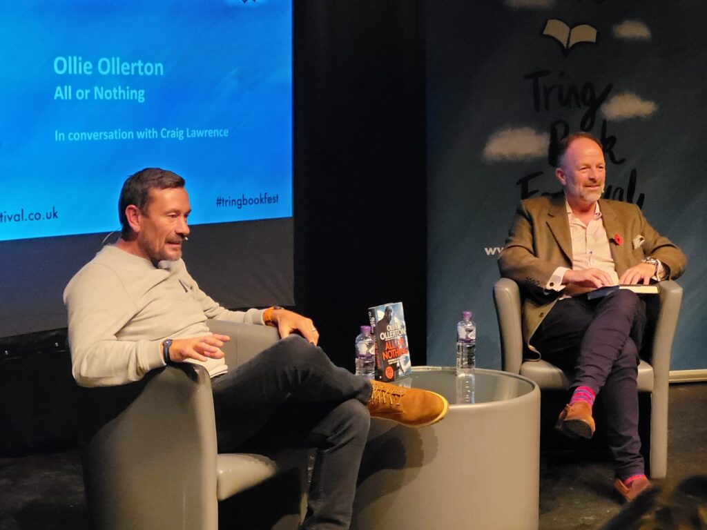 Craig Lawrence interviewing Ollie Ollerton at Tring Book Festival