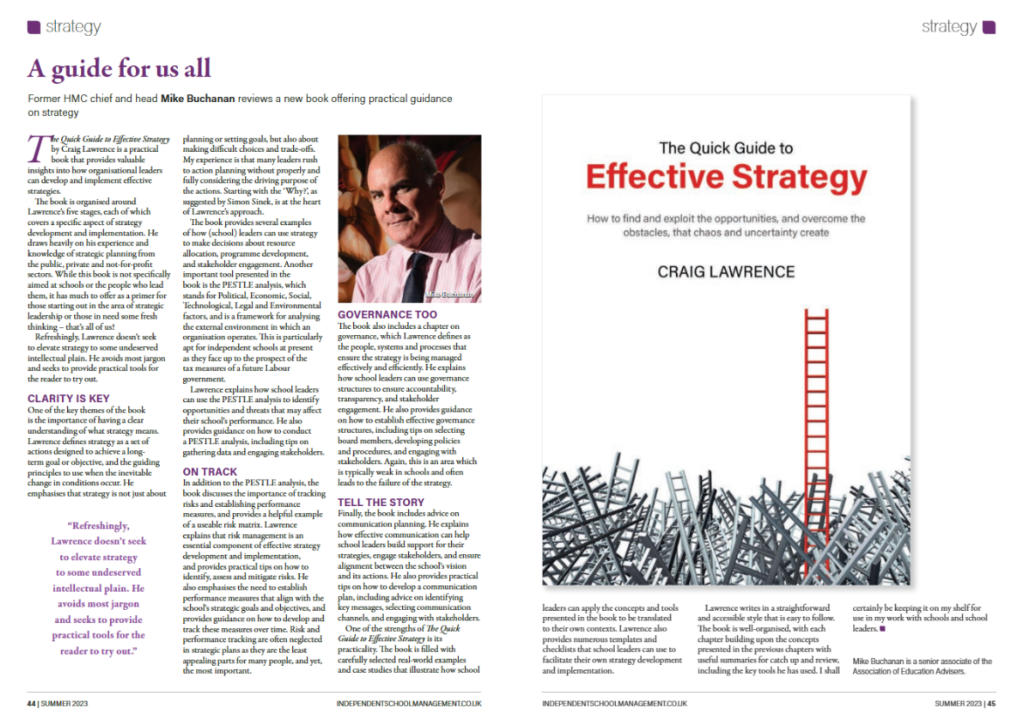 Review of The Quick Guide to Effective Strategy by Mike Buchanan in Independent School Management magazine