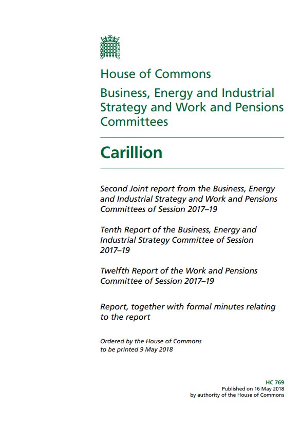 Parliamentary report into the collapse of Carillion