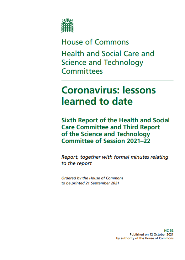 Parliamentary Report on COVID-19 and Lessons Learned To Date cited by Craig Lawrence in 'The Quick Guide to Effective Strategy'